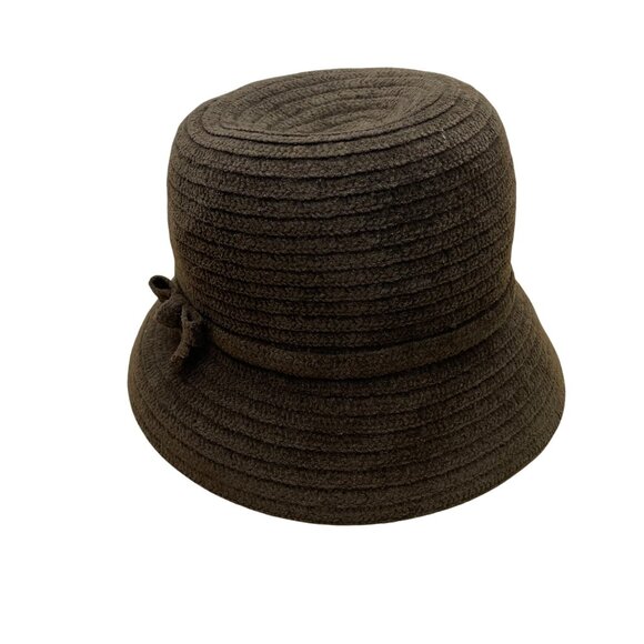 Charter Club Brown Fabric Bucket Hat Woven Texture Bow Accent - Picture 4 of 12
